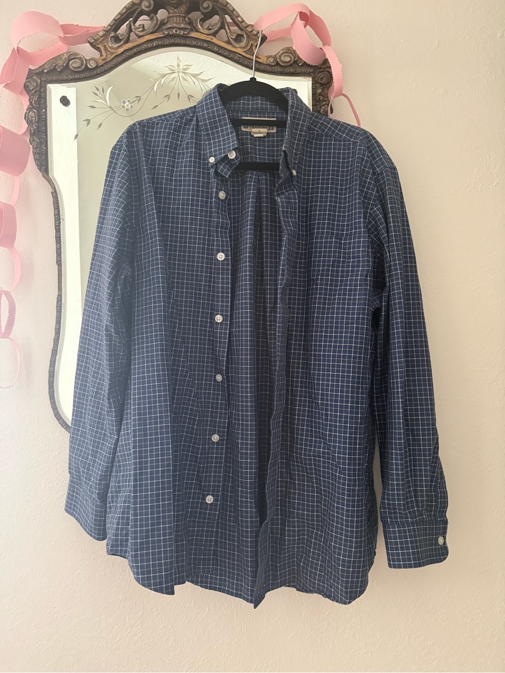 Duluth Trading Co. Men’s Blue, White, Brown Plaid Button Down Shirt